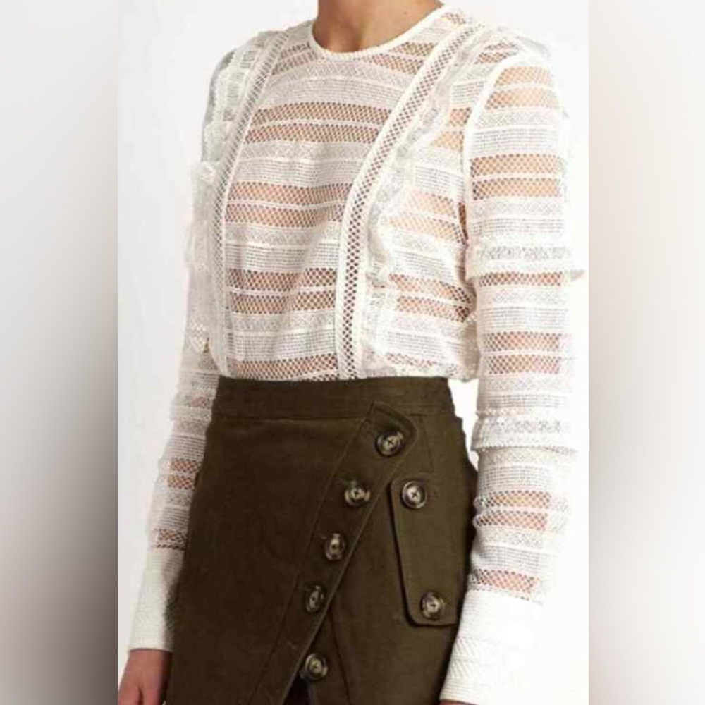 SELF-PORTRAIT White Striped grid guipure-lace top Size US 6 / UK 10
